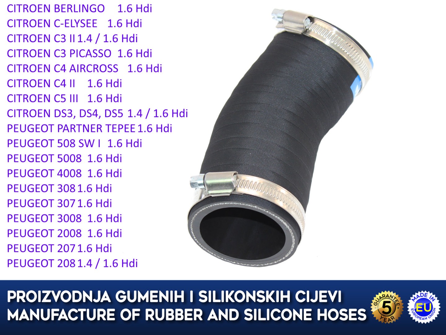 Zamjensko crijevo turbine  CITROEN 1.6 / 1.4 HDi, PEUGEOT 1.6 / 1.4 HDi, 0382NL, 9684307380